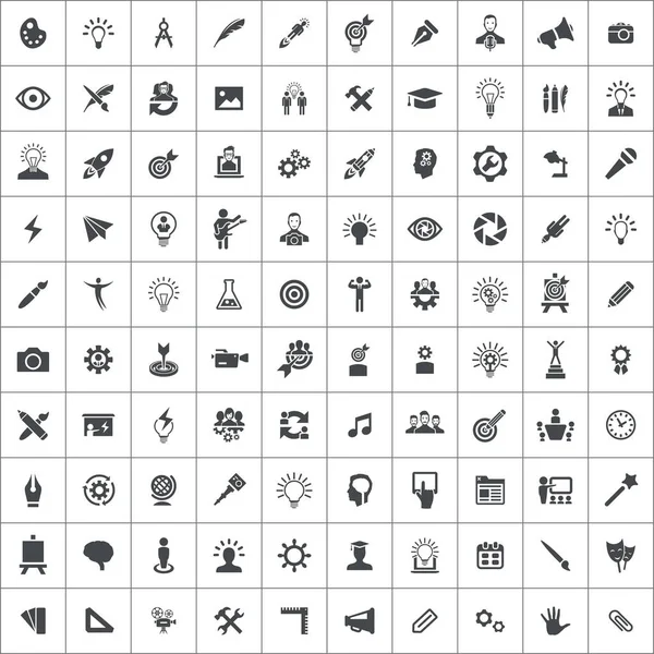 Kreativer Prozess 100 universelle Icons für Web und UI. — Stockvektor