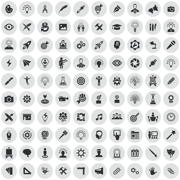 Proceso creativo 100 iconos conjunto universal para web e interfaz de usuario . — Archivo Imágenes Vectoriales