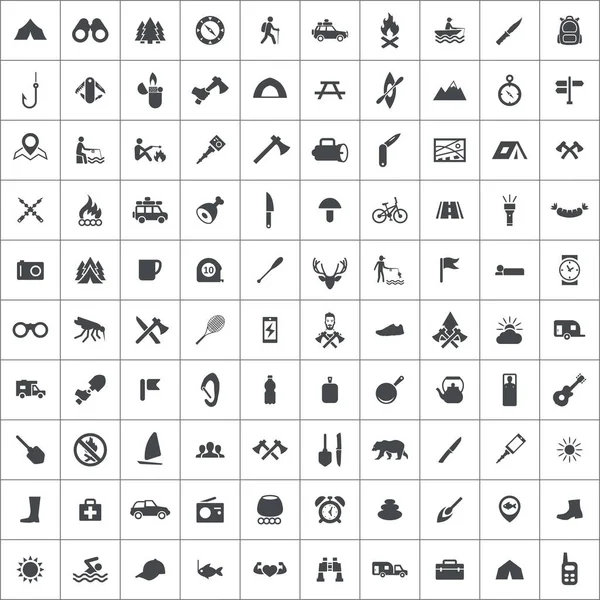 Camping 100 icons universal set for web and UI. — Stock Vector