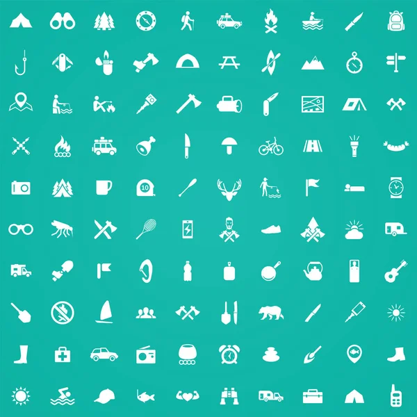 Camping 100 icônes ensemble universel pour web et UI . — Image vectorielle