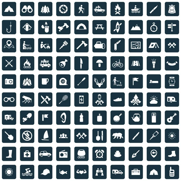 Camping 100 ikoner universalsett for web og UI . – stockvektor