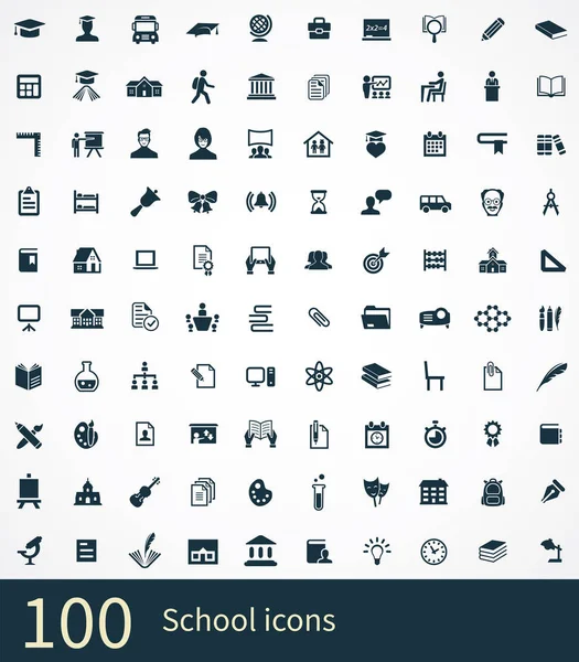 School 100 icons universal set for web and UI. — Stock Vector