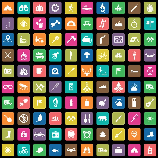Camping 100 icons universal set for web and UI. — Stock Vector