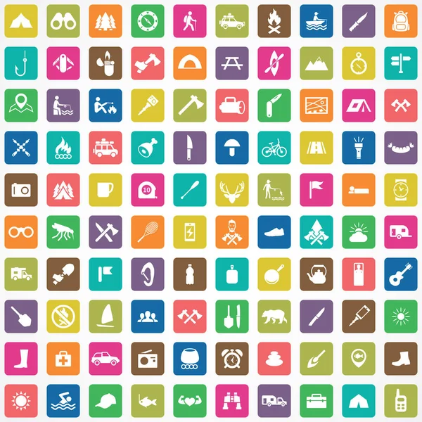 Campeggio 100 icone set universale per il web e UI . — Vettoriale Stock