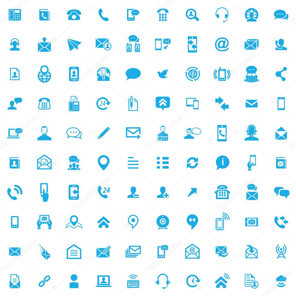 contact us 100 icons universal set for web and UI.