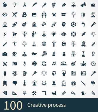 yaratıcı süreç 100 simgeleri web ve Ui için evrensel set.