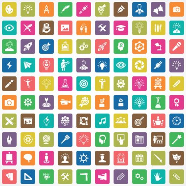 yaratıcı süreç 100 simgeleri web ve Ui için evrensel set.