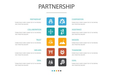 Ortaklık Infographic 10 seçenek kavramı. işbirliği, güven, anlaşma, işbirliği simgeleri