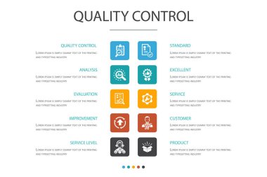kalite kontrol Infographic 10 opsiyon konsepti. analiz, iyileştirme, hizmet düzeyi, mükemmel simgeler