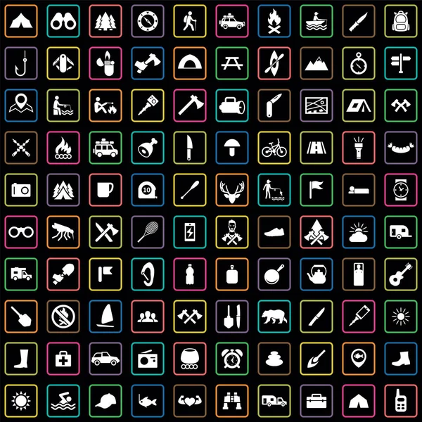 Camping 100 icons universal set for web and UI. — Stock Vector