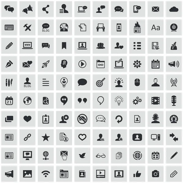 Blog 100 iconos conjunto universal para web e interfaz de usuario . — Vector de stock