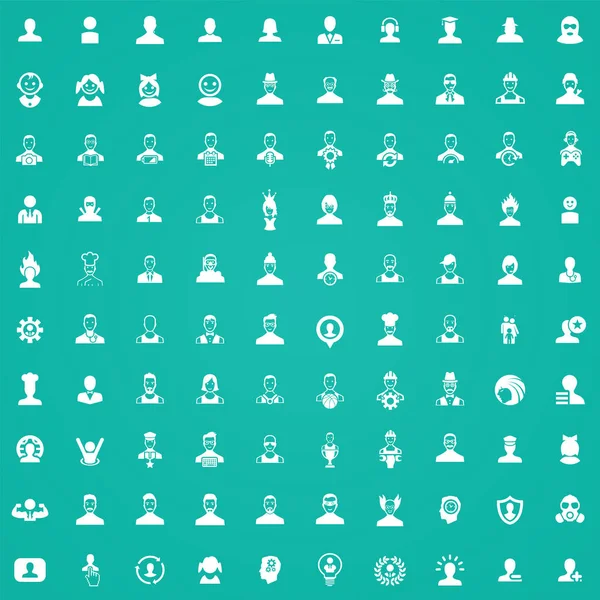 Avatar 100 icone set universale per web e interfaccia utente . — Vettoriale Stock
