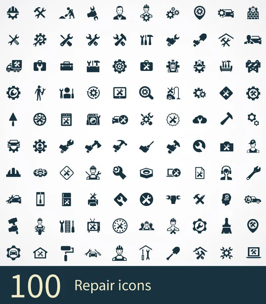 Reparación 100 iconos conjunto universal para web e interfaz de usuario . — Vector de stock