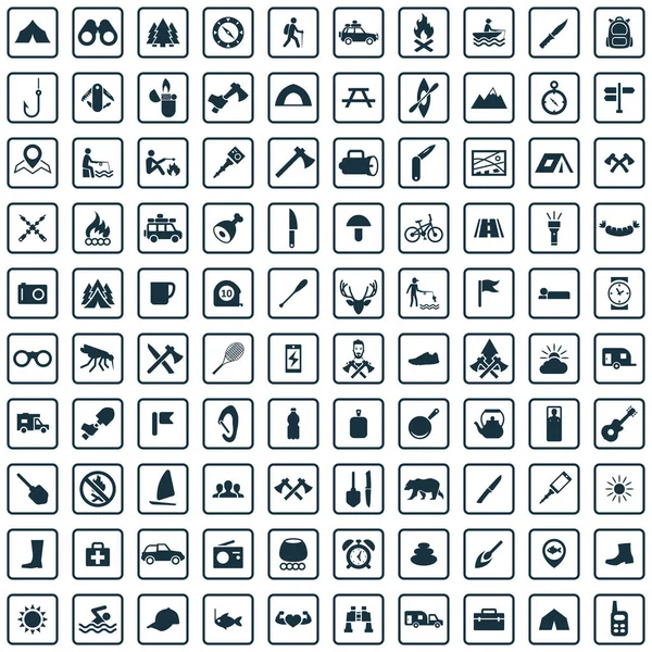 Camping 100 icons universele set voor web en UI. — Stockvector