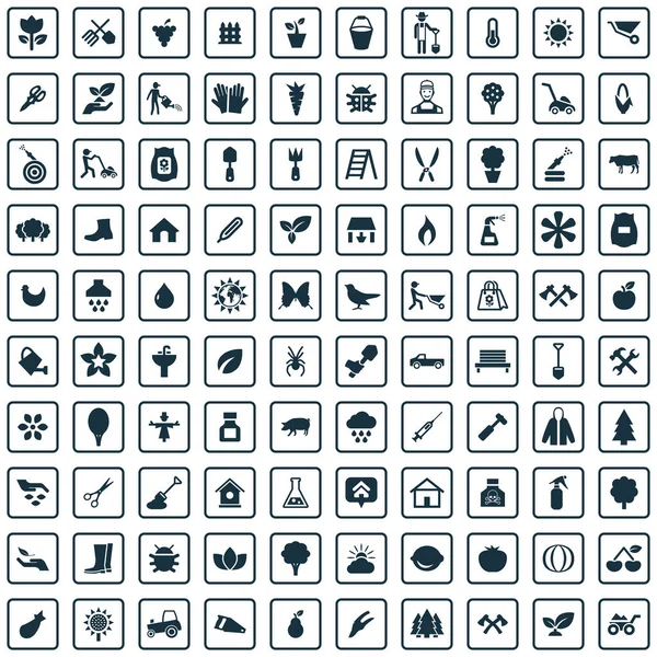 Giardinaggio 100 icone set universale per web e UI . — Vettoriale Stock