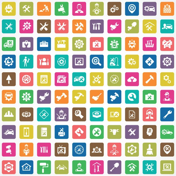 Repair 100 icons universal set for web and UI. — Stock Vector