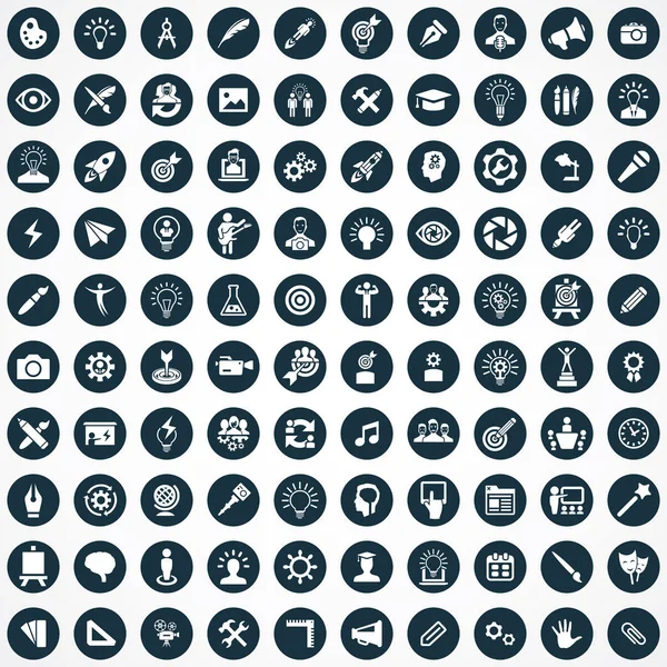 Processo criativo 100 ícones conjunto universal para web e UI . —  Vetores de Stock