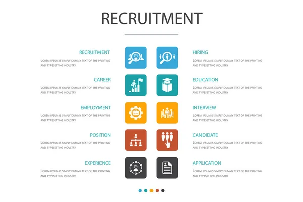 Rekrutacja Infograficzna 10 koncepcja opcji. Kariera, zatrudnienie, pozycja, ikony doświadczenia — Wektor stockowy