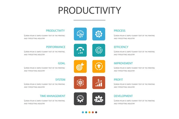 Productivité Infographie concept d'option 10. icônes de performance, objectif, système, processus — Image vectorielle
