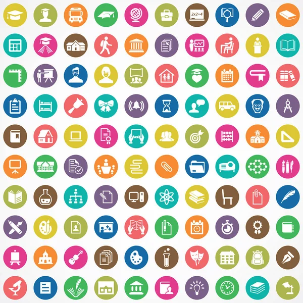 School 100 icons universal set for web and UI. — Stock Vector