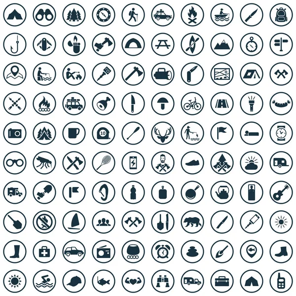 Кемпінг 100 іконок універсальний набір для Інтернету та інтернету . — стоковий вектор