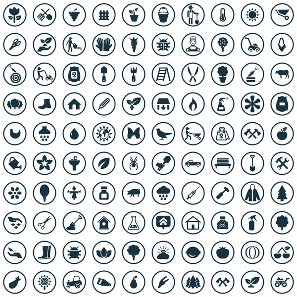 Jardinagem 100 ícones conjunto universal para web e UI . —  Vetores de Stock
