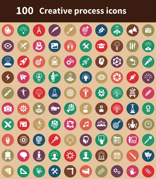 Creatief proces 100 icons universele set voor web en UI. — Stockvector