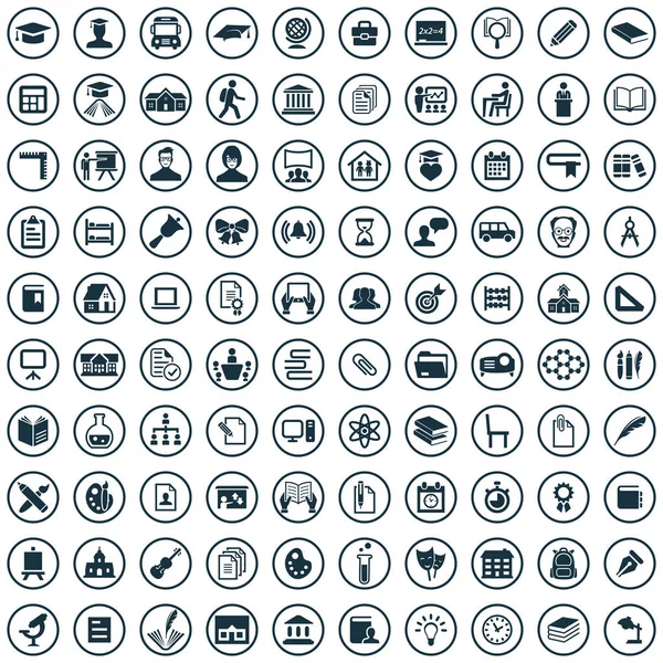 School 100 icons universal set for web and UI. — Stock Vector