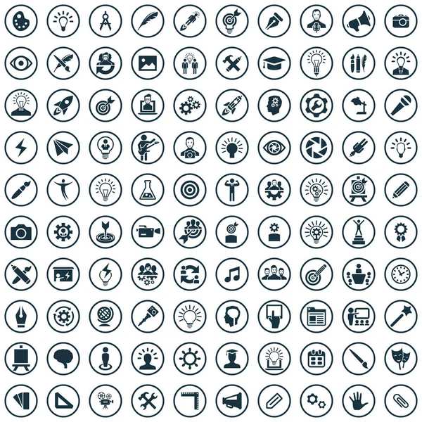 Processo criativo 100 ícones conjunto universal para web e UI . —  Vetores de Stock