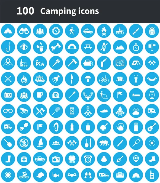 Camping 100 icônes ensemble universel pour web et UI . — Image vectorielle