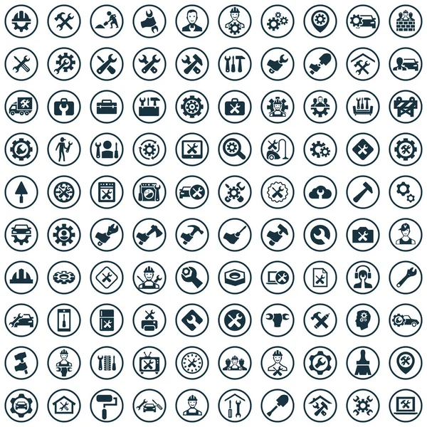 Repair 100 icons universal set for web and UI. — Stock Vector