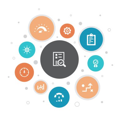 Kıyaslama Infographic 10 adım kabarcık tasarımı. performans, süreç, yönetim, gösterge simgeleri