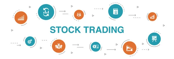 Trading d'actions Infographie 10 étapes cercle design.bull marché, marché des ours, rapport annuel, icônes cibles — Image vectorielle