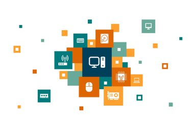 Bilgisayar Infographic 10 adım piksel tasarımı. Cpu, Laptop, Klavye, sabit disk simgeleri