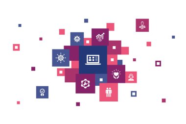 Crm Infographic 10 adım piksel tasarım.müşteri, yönetim, ilişki, hizmet simgeleri