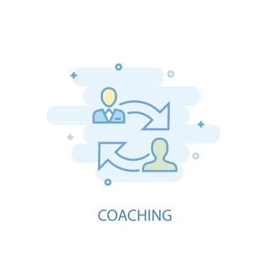 Koçluk konsepti. Basit çizgi simgesi, renkli çizim. Koçluk sembolü düz tasarım. Ui için kullanılabilir.