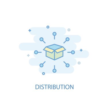 Dağıtım hattı kavramı. Basit çizgi simgesi, renkli çizim. Dağıtım sembolü düz tasarım Kullanılabilir.