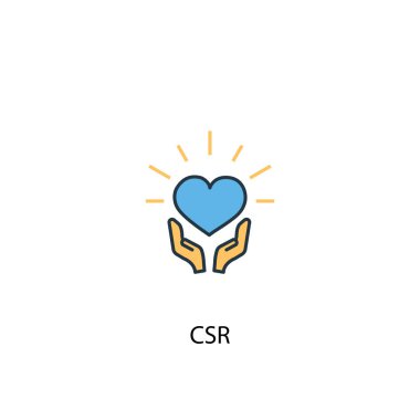 CSR konsepti 2 renkli çizgi simgesi. Basit sarı ve mavi element çizimi. CSR konsept özet tasarımı