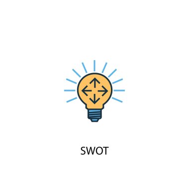 Zeka konsepti 2 renkli çizgi simgesi. Basit sarı ve mavi element çizimi. Swot konsept özet tasarımı