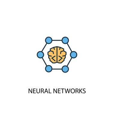 Nöral ağlar konsepti 2 renkli çizgi simgesi. Basit sarı ve mavi element çizimi. nöral ağların konsept ana hatları tasarımı