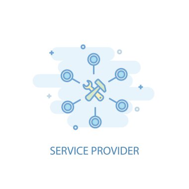 Servis sağlayıcısı konsepti. Basit çizgi simgesi, renkli çizim. Servis sağlayıcı sembolü düz tasarım. Kullanılabilir.
