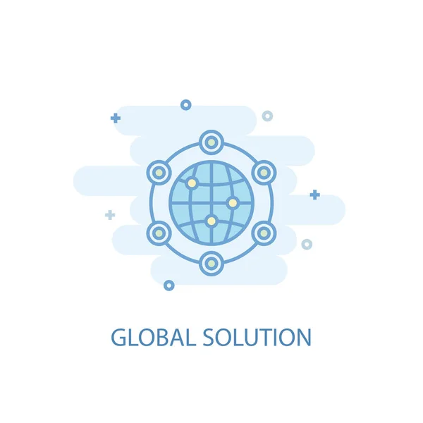 Globální koncept řádku řešení. Jednoduchá ikona čáry, barevná ilustrace. globální řešení symbol plochý design. Lze použít pro — Stockový vektor