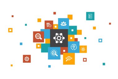 İş süreci Infographic 10 adım piksel tasarımı. uygulama, analiz, geliştirme, işleme simgeleri