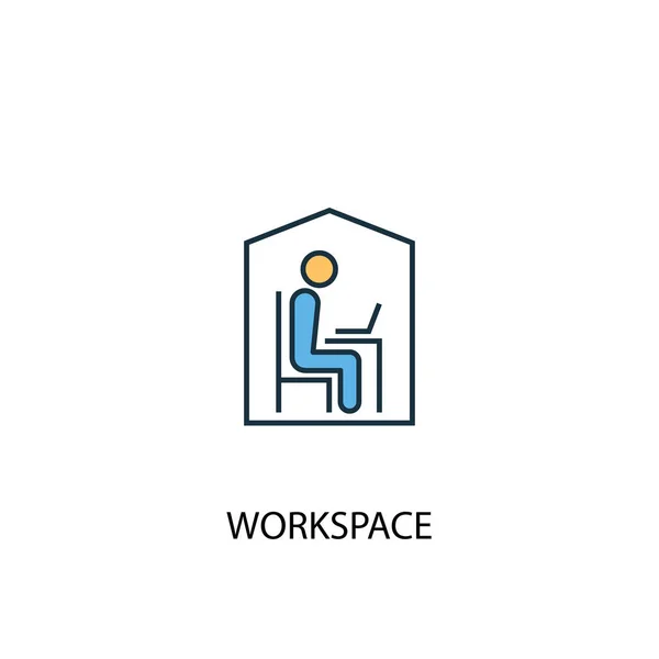 工作空间概念2彩色线条图标。 简单的黄色和蓝色元素图解。 工作空间概念纲要设计 — 图库矢量图片