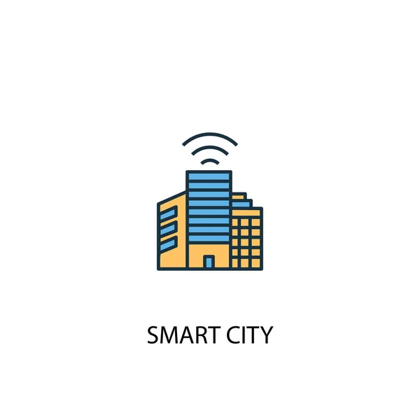 Akıllı şehir konsepti 2 renkli çizgi simgesi. Basit sarı ve mavi element çizimi. Akıllı şehir konsepti ana hatları tasarımı — Stok Vektör