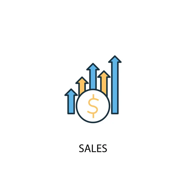 Concepto de ventas 2 icono de línea de colores. Ilustración simple de elementos amarillos y azules. Diseño del esquema de concepto de ventas — Archivo Imágenes Vectoriales