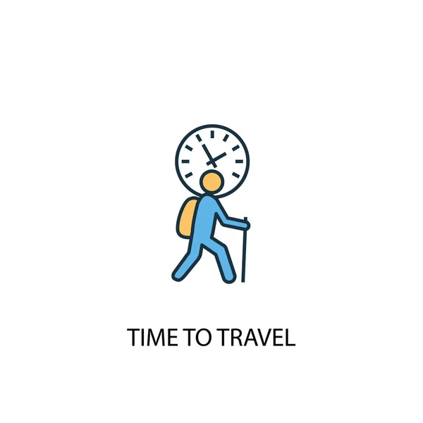 Время путешествовать концепция 2 цветная иконка линии. Простая иллюстрация жёлтого и синего элементов. время для составления плана путешествия — стоковый вектор