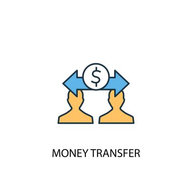 Para transferi konsepti 2 renkli çizgi simgesi. Basit sarı ve mavi element çizimi. para transferi konsepti ana hatları tasarımı