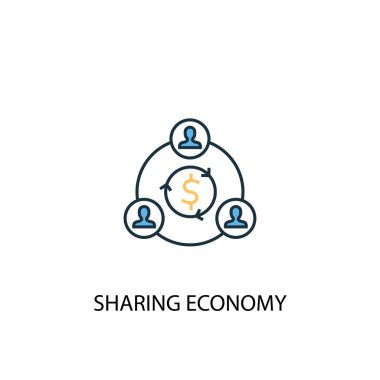 Ekonomi konsepti 2 renkli çizgi simgesi paylaşımı. Basit sarı ve mavi element çizimi. Ekonomi konseptini paylaşma tasarımı