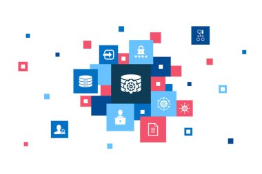 Dms Infographic 10 adım piksel tasarımı. Sistem, yönetim, gizlilik, parola simgeleri